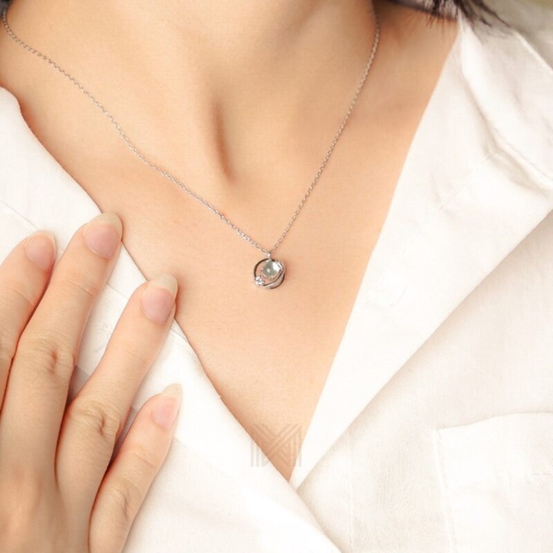 MILLENNE Match The Stars Freshwater Pearl Perigee Cubic Zirconia White Gold Necklace with 925 Sterling Silver