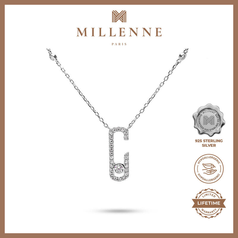 MILLENNE Millennia 2000 Studded Open Oval Cubic Zirconia White Gold Necklace with 925 Sterling Silver