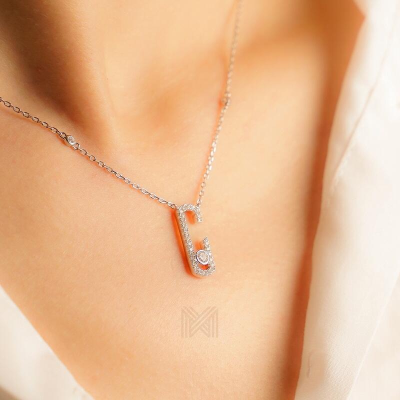 MILLENNE Millennia 2000 Studded Open Oval Cubic Zirconia White Gold Necklace with 925 Sterling Silver