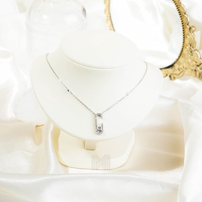 MILLENNE Millennia 2000 Studded Open Oval Cubic Zirconia White Gold Necklace with 925 Sterling Silver