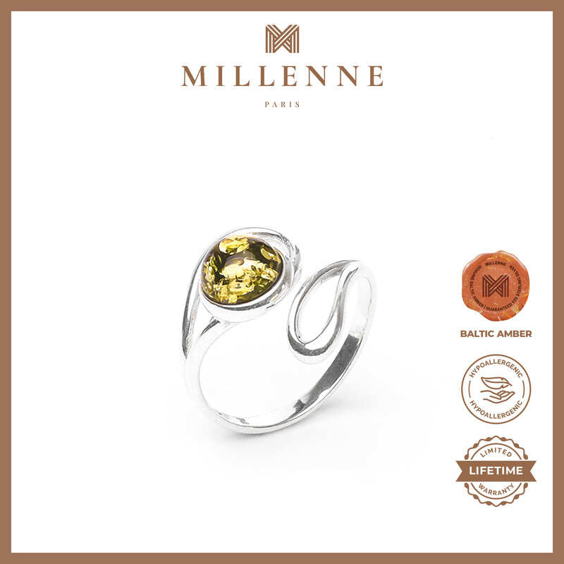 MILLENNE Multifaceted Baltic Amber Bezel Set Wrap Silver Ring with 925 Sterling Silver