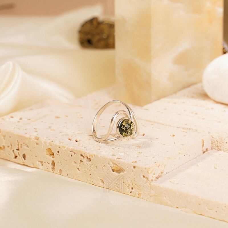 MILLENNE Multifaceted Baltic Amber Bezel Set Wrap Silver Ring with 925 Sterling Silver