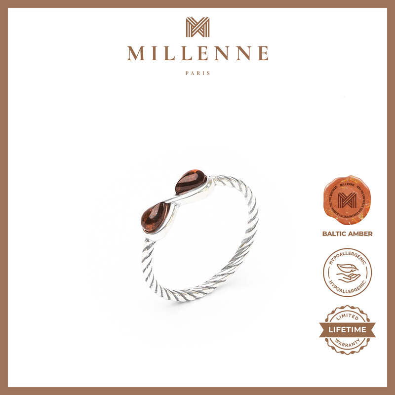 MILLENNE Multifaceted Baltic Amber Infinity Silver Ring with 925 Sterling Silver
