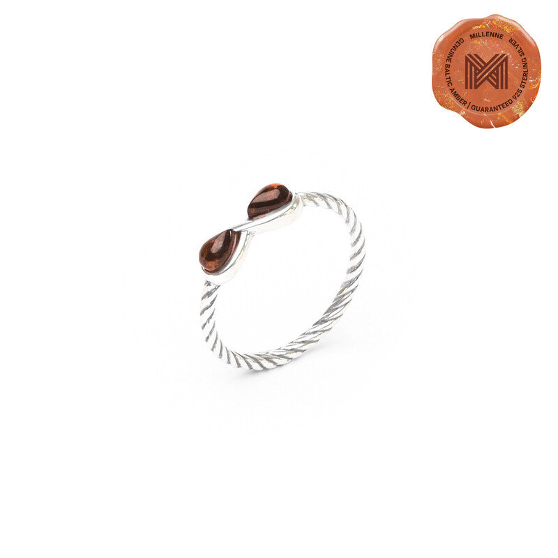 MILLENNE Multifaceted Baltic Amber Infinity Silver Ring with 925 Sterling Silver