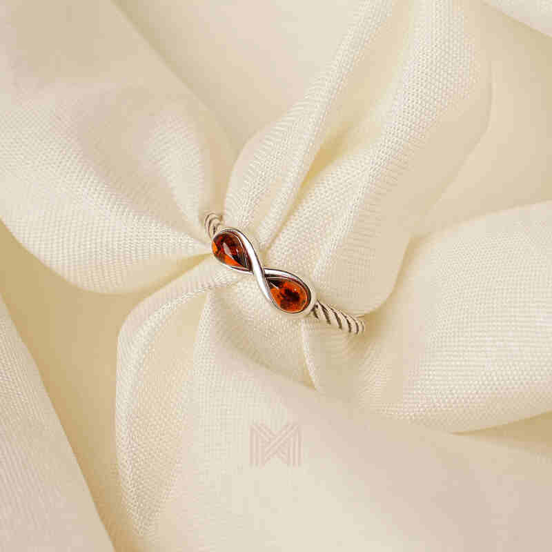 MILLENNE Multifaceted Baltic Amber Infinity Silver Ring with 925 Sterling Silver