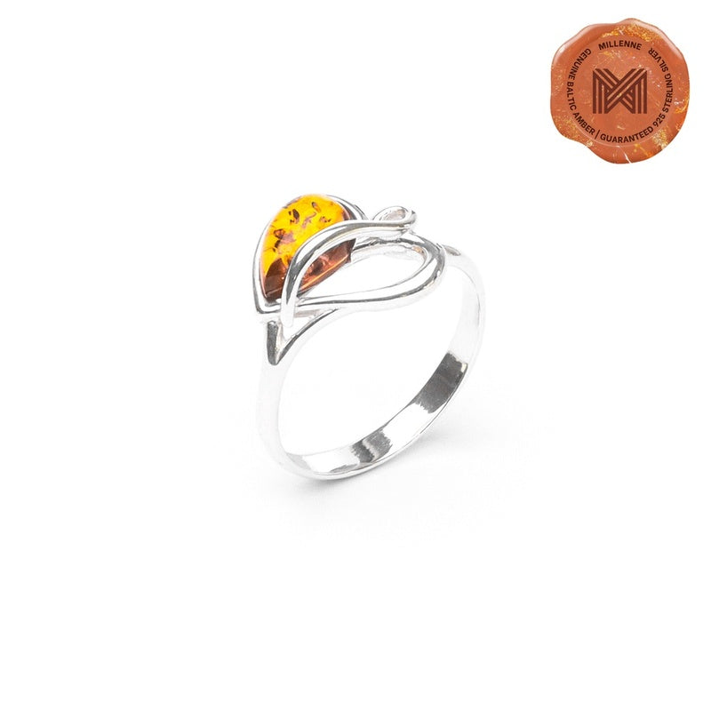 MILLENNE Multifaceted Baltic Amber Half-Face Silver Ring with 925 Sterling Silver