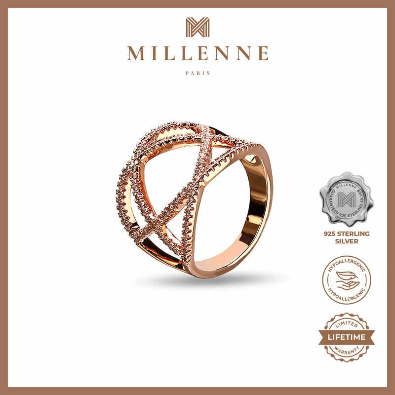 MILLENNE Made For The Night Statement Cubic Zirconia Rose Gold Ring with 925 Sterling Silver