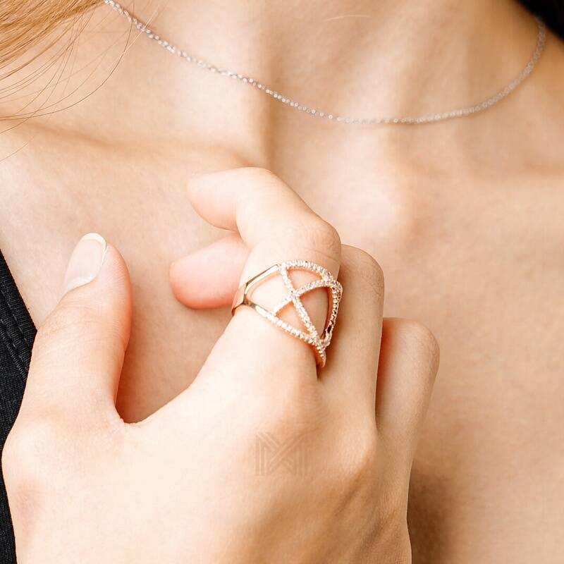 MILLENNE Made For The Night Statement Cubic Zirconia Rose Gold Ring with 925 Sterling Silver