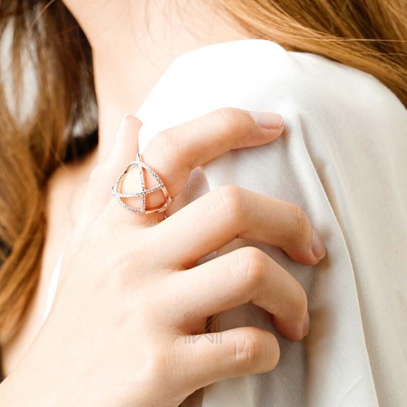 MILLENNE Made For The Night Statement Cubic Zirconia Rose Gold Ring with 925 Sterling Silver