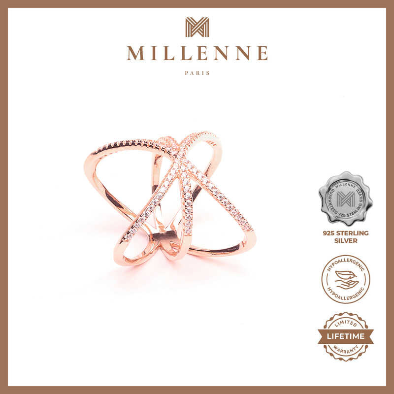 MILLENNE Made For The Night Long Curved Cubic Zirconia Rose Gold Ring with 925 Sterling Silver
