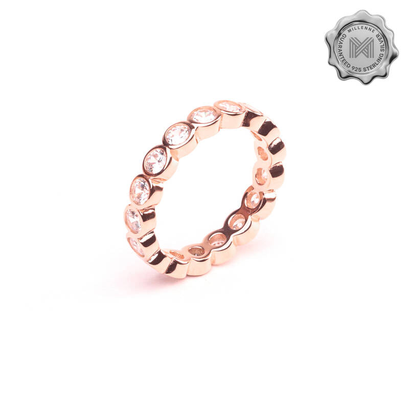 MILLENNE Made For The Night Bezel Set Circular Crustal Cubic Zirconia Rose Gold Ring with 925 Sterling Silver