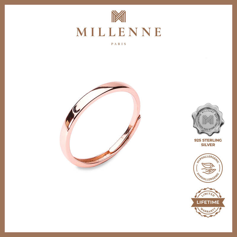 MILLENNE Minimal Moon Band Rose Gold Ring with 925 Sterling Silver