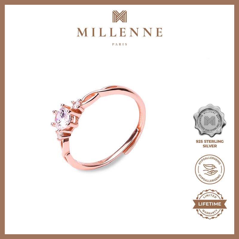 MILLENNE Made For The Night Diamonds are Forever Cubic Zirconia Rose Gold Ring with 925 Sterling Silver