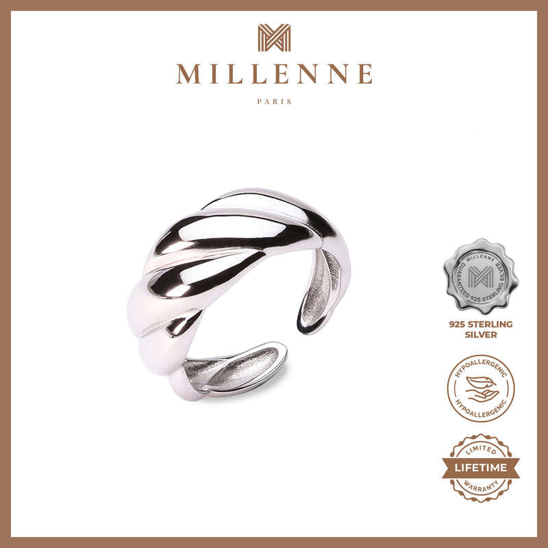 MILLENNE Millennia 2000 Croissant White Gold Ring with 925 Sterling Silver