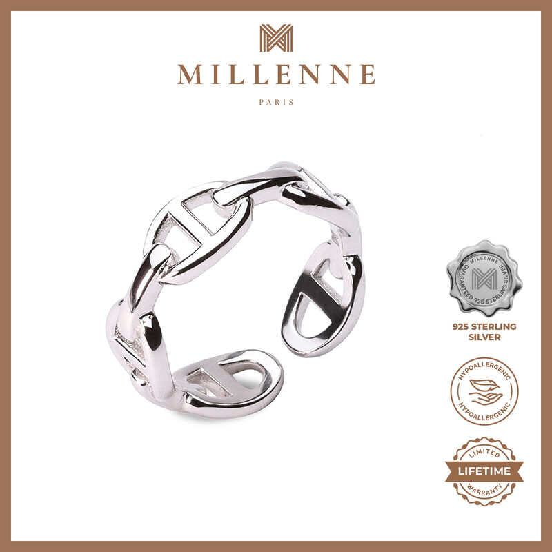 MILLENNE Millennia 2000 Tiny Buckles White Gold Ring with 925 Sterling Silver
