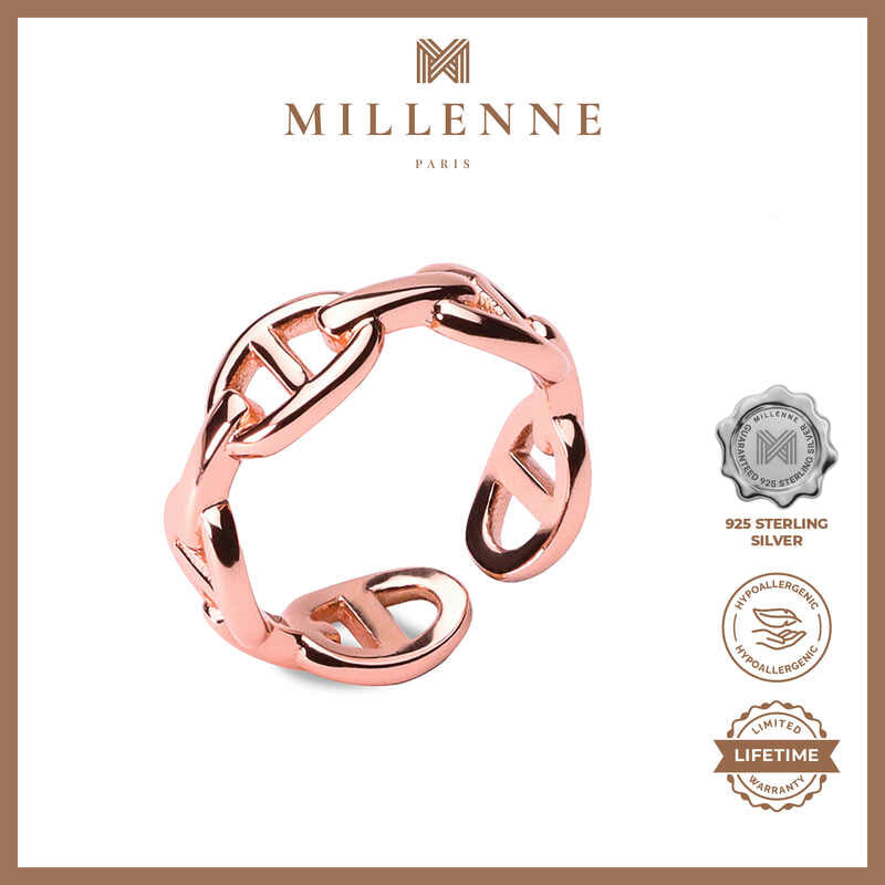 MILLENNE Millennia 2000 Tiny Buckles Rose Gold Ring with 925 Sterling Silver