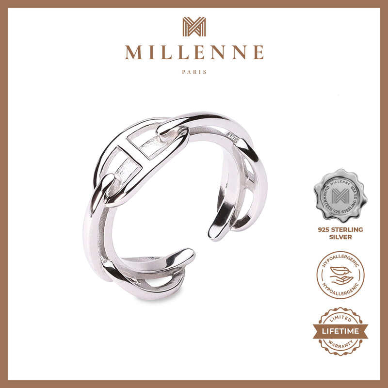 MILLENNE Millennia 2000 Buckles White Gold Ring with 925 Sterling Silver
