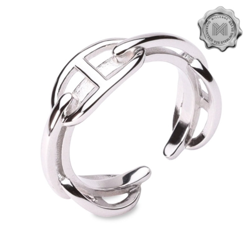 MILLENNE Millennia 2000 Buckles White Gold Ring with 925 Sterling Silver