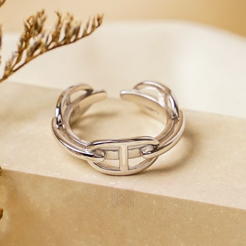 MILLENNE Millennia 2000 Buckles White Gold Ring with 925 Sterling Silver