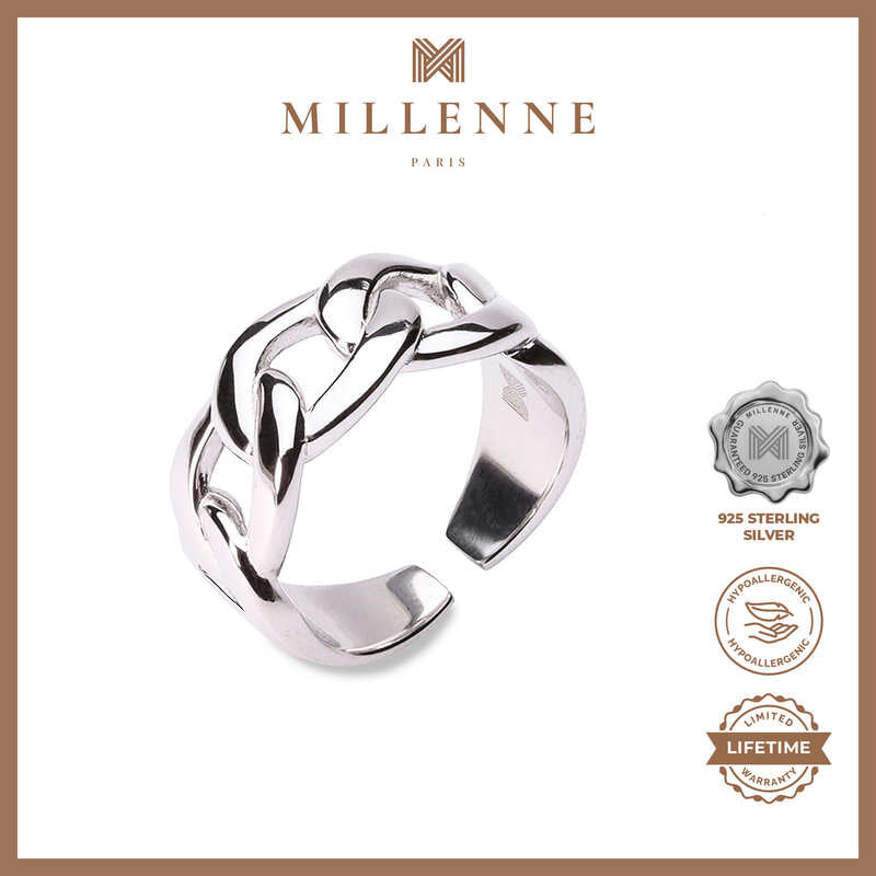 MILLENNE Millennia 2000 Figaro Chain Link White Gold Ring with 925 Sterling Silver