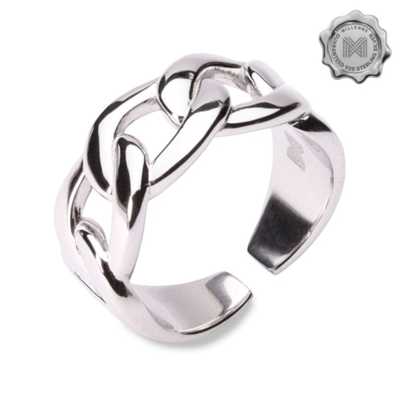 MILLENNE Millennia 2000 Figaro Chain Link White Gold Ring with 925 Sterling Silver
