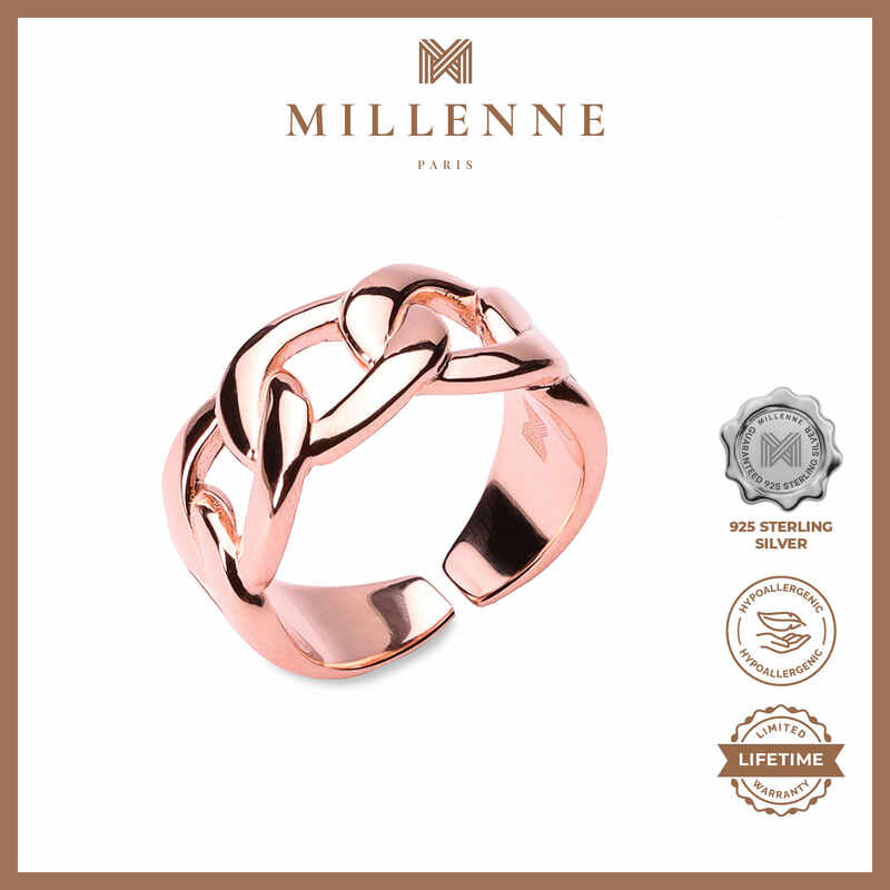 MILLENNE Millennia 2000 Figaro Chain Link Rose Gold Ring with 925 Sterling Silver