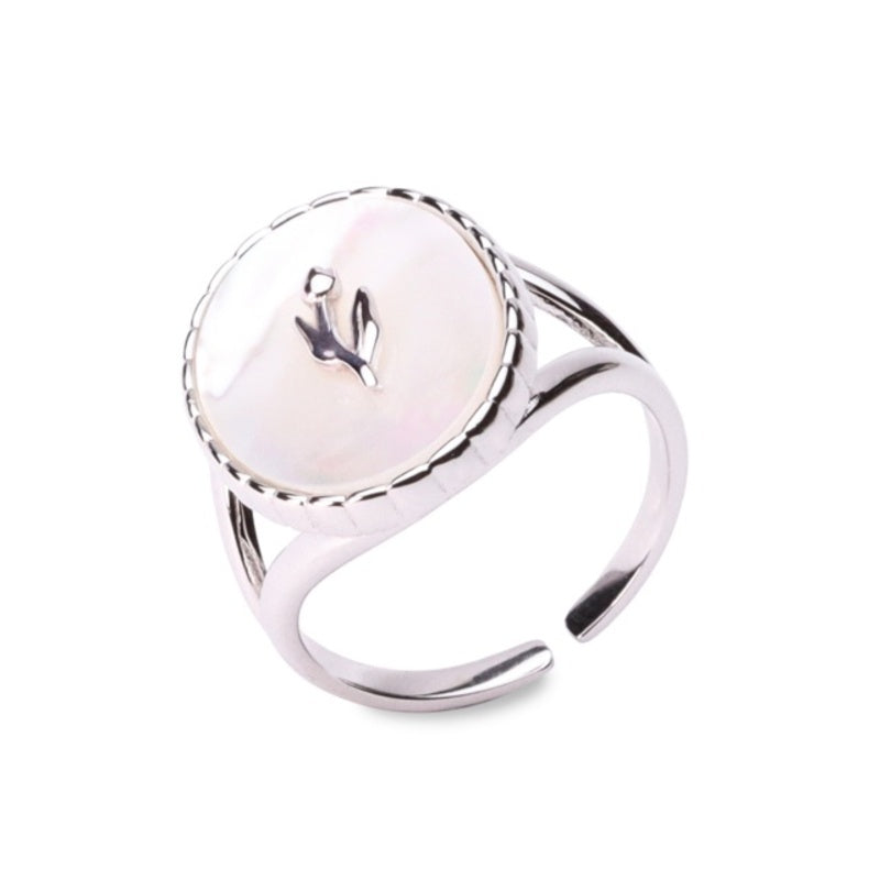 MILLENNE Millennia 2000 Mother of Pearls Victorian Bold White Gold Ring with 925 Sterling Silver