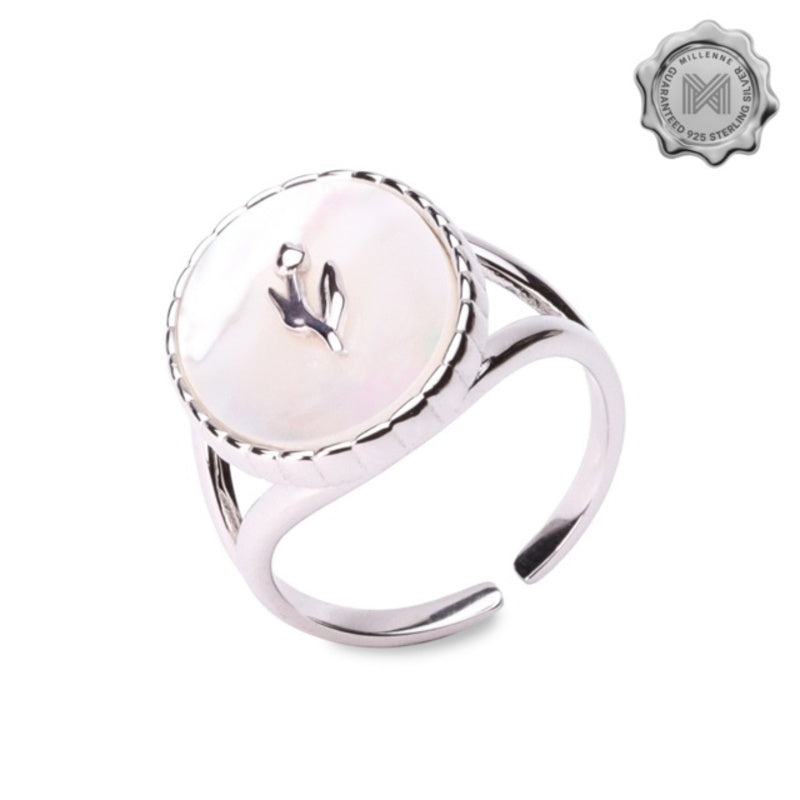 MILLENNE Millennia 2000 Mother of Pearls Victorian Bold White Gold Ring with 925 Sterling Silver