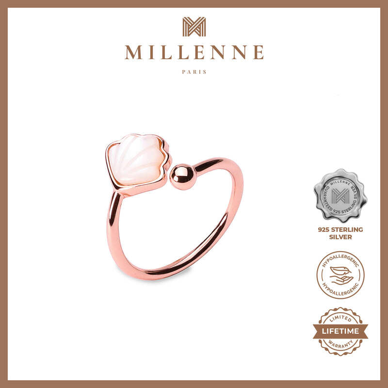 MILLENNE Millennia 2000 Oyster and Pearl Rose Gold Ring with 925 Sterling Silver