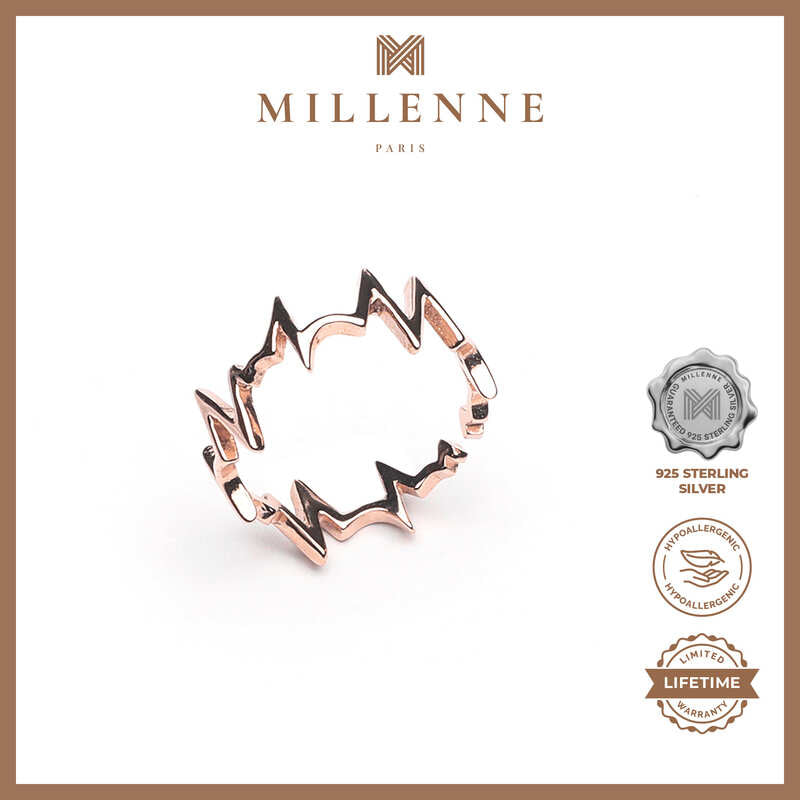 MILLENNE Millennia 2000 Heart Beat Rose Gold Ring with 925 Sterling Silver