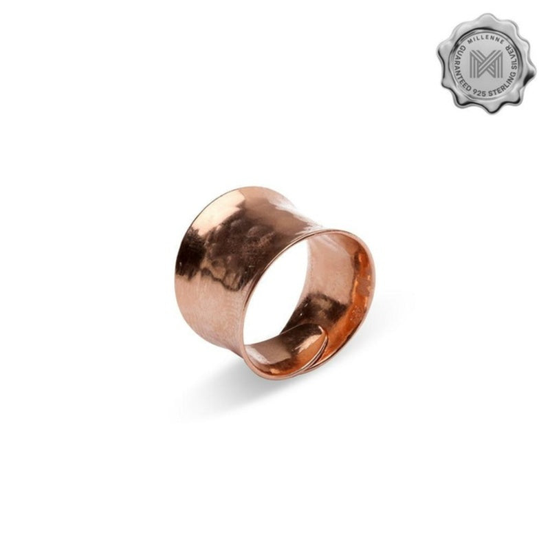 MILLENNE Minimal Hammered Rose Gold Ring with 925 Sterling Silver