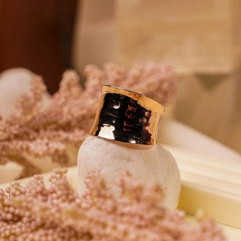 MILLENNE Minimal Hammered Rose Gold Ring with 925 Sterling Silver