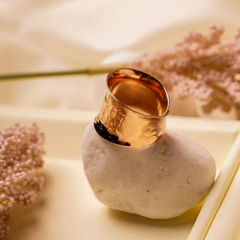 MILLENNE Minimal Hammered Rose Gold Ring with 925 Sterling Silver