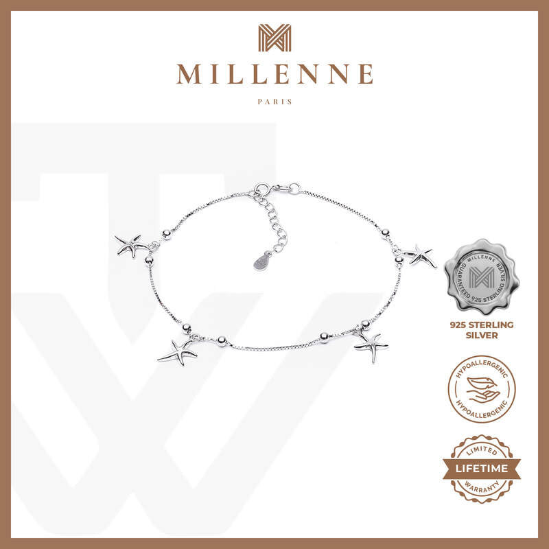 MILLENNE Millennia 2000 Ball and Starfish Silver Anklet with 925 Sterling Silver