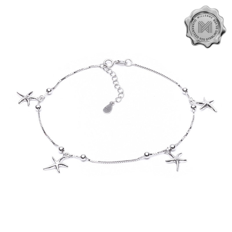 MILLENNE Millennia 2000 Ball and Starfish Silver Anklet with 925 Sterling Silver