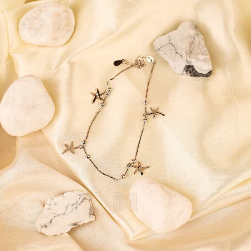 MILLENNE Millennia 2000 Ball and Starfish Silver Anklet with 925 Sterling Silver