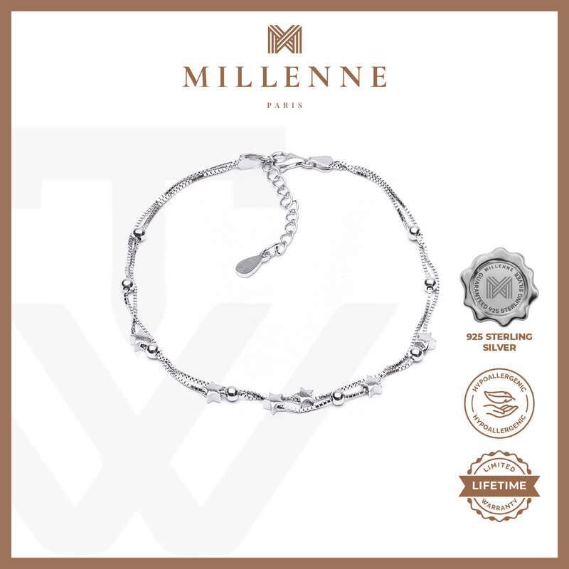 MILLENNE Millennia 2000 Ball and Star Silver Anklet with 925 Sterling Silver