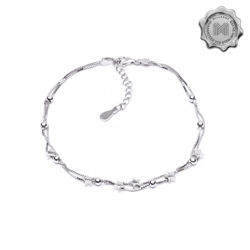 MILLENNE Millennia 2000 Ball and Star Silver Anklet with 925 Sterling Silver