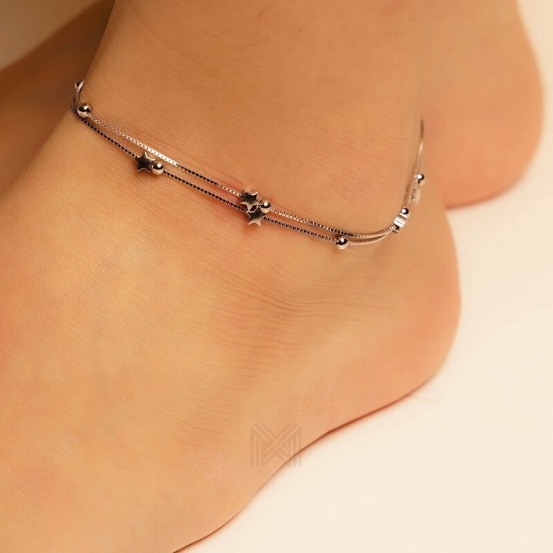 MILLENNE Millennia 2000 Ball and Star Silver Anklet with 925 Sterling Silver