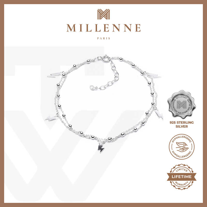 MILLENNE Millennia 2000 Ball and Lightning Silver Anklet with 925 Sterling Silver