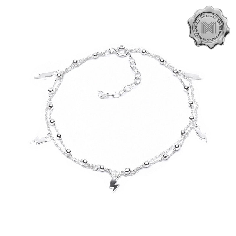 MILLENNE Millennia 2000 Ball and Lightning Silver Anklet with 925 Sterling Silver