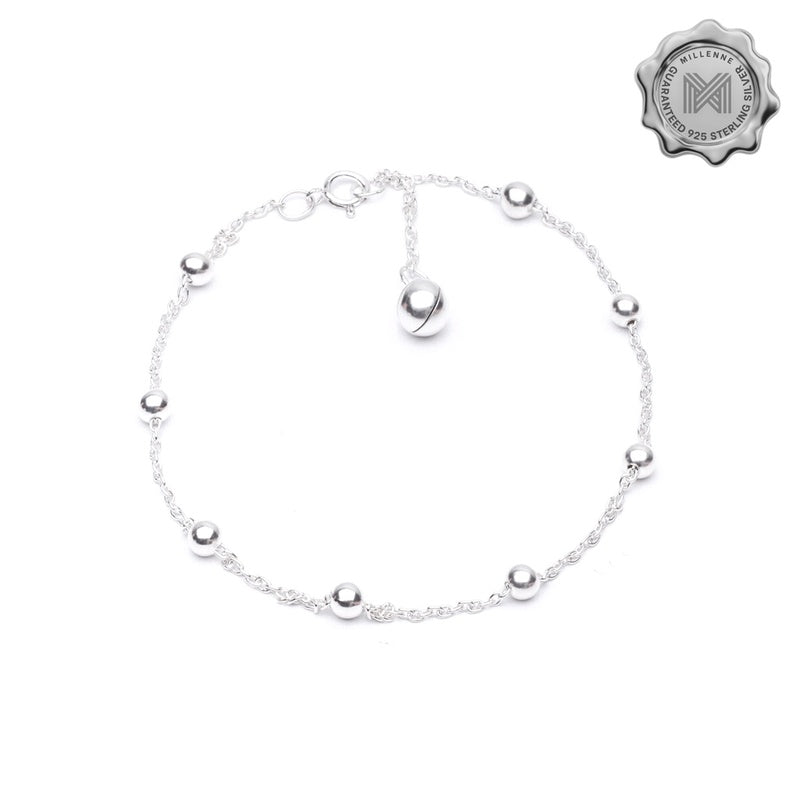 MILLENNE Minimal Ball and Bell Silver Anklet with 925 Sterling Silver