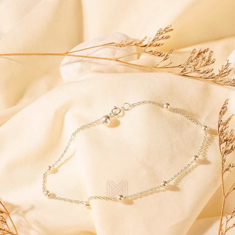 MILLENNE Minimal Ball and Bell Silver Anklet with 925 Sterling Silver