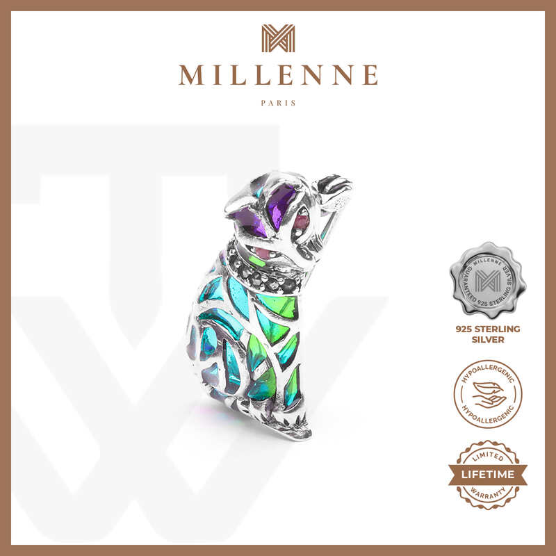 MILLENNE Multifaceted Abalone Shell Cat White Gold Brooch with 925 Sterling Silver