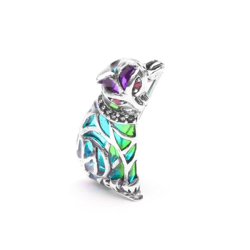 MILLENNE Multifaceted Abalone Shell Cat White Gold Brooch with 925 Sterling Silver