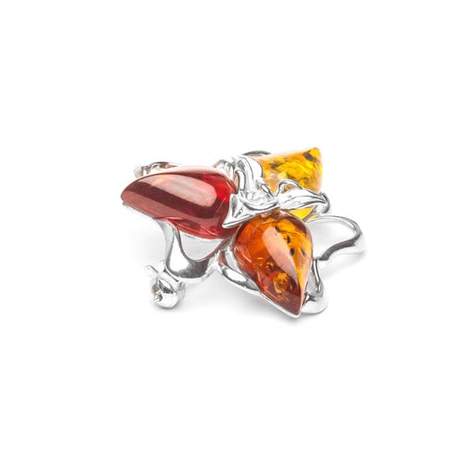 MILLENNE Multifaceted Baltic Amber Triangle Composition Silver Brooch with 925 Sterling Silver