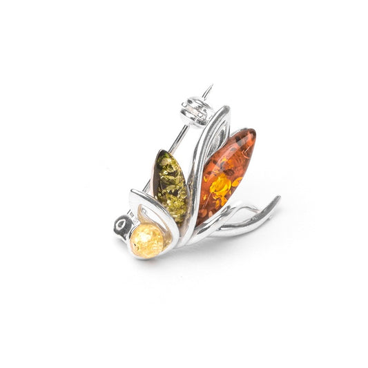 MILLENNE Multifaceted Baltic Amber Fairy Silver Brooch with 925 Sterling Silver