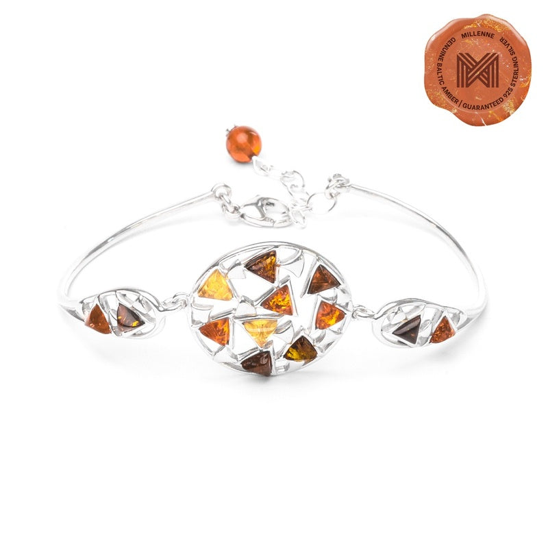 MILLENNE Multifaceted Baltic Amber Mulitple Studded Circular Silver Bracelet with 925 Sterling Silver