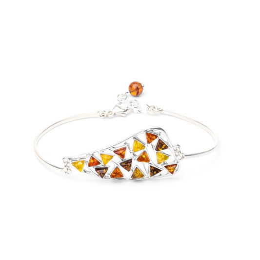 MILLENNE Multifaceted Baltic Amber Mulitple Studded Triangular Silver Bracelet with 925 Sterling Silver