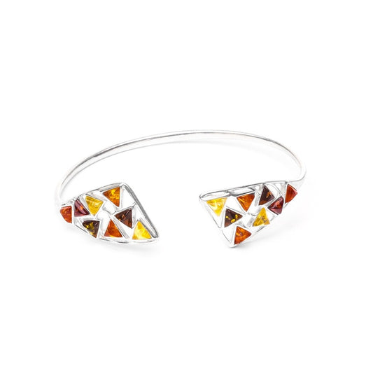 MILLENNE Multifaceted Baltic Amber Mulitple Studded Dual Triangle Open Silver Adjustable Bracelet with 925 Sterling Silver